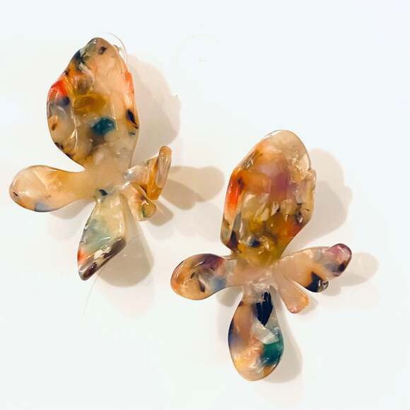Blue Bow Jewelry - Acrylic Flower Multicolored Earrings